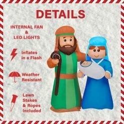 Fraser Hill Farm 6-Ft. Pre-Lit Holy Family Jesus, Mary, And Joseph Inflatable W/ Lights, Storage Bag -Christmas store unnamed file 2688