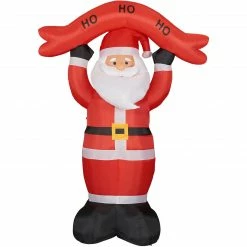 Fraser Hill Farm 10-Ft. Tall Santa Holding HO HO HO Sign, Inflatable W/ Lights, Storage Bag