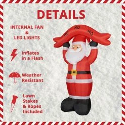 Fraser Hill Farm 10-Ft. Tall Santa Holding HO HO HO Sign, Inflatable W/ Lights, Storage Bag -Christmas store unnamed file 2744
