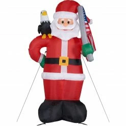 Fraser Hill Farm 8-Ft. Tall Americana Santa W/ A Bald Eagle, American Flag, Inflatable W/ Lights, Storage Bag -Christmas store unnamed file 2780