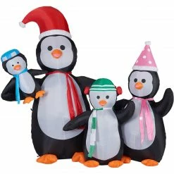 Fraser Hill Farm 10-Ft. Tall Penguin Family, Blow Up Inflatable W/ Lights And Storage Bag