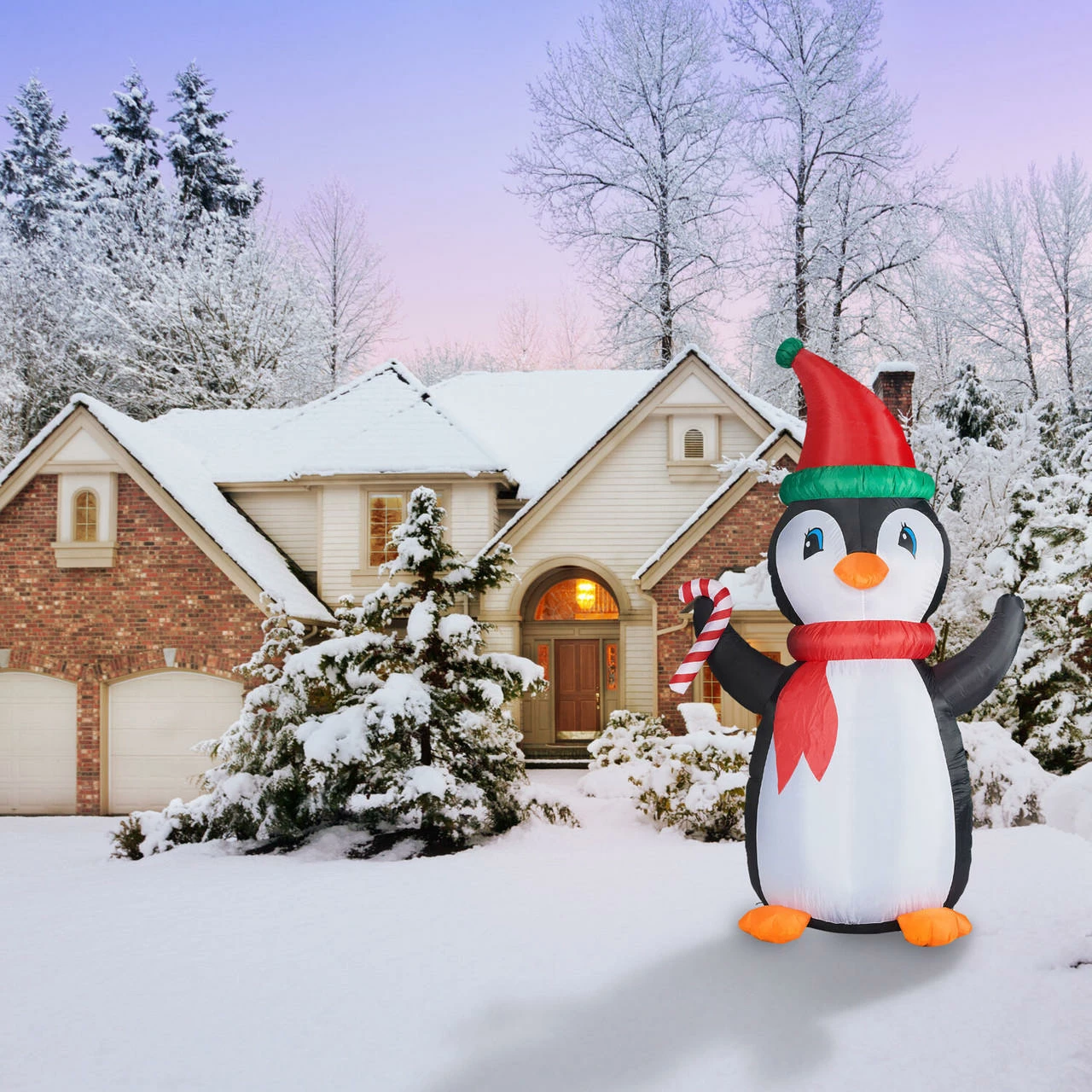 Fraser Hill Farm 10-Ft. Tall Penguin W/ Candy Cane, Inflatable W/ RGB Lights, Storage Bag 2 Fraser Hill Farm 10-Ft. Tall Penguin W/ Candy Cane, Inflatable W/ RGB Lights, Storage Bag - Image 2