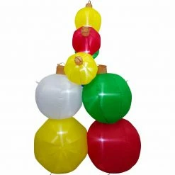Fraser Hill Farm 8-Ft. Tall Inflatable Stack Of 9 Ornament Balls With LED Lights, Holiday Winter Blow-Up