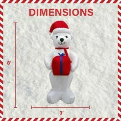 Fraser Hill Farm 8-Ft. Tall Inflatable Plush Polar Bear Holding Gift W/LED Lights, Blow-Up -Christmas store unnamed file 2826