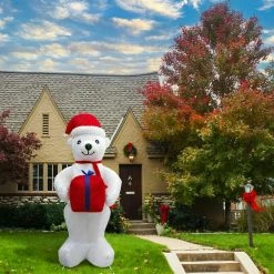 Fraser Hill Farm 8-Ft. Tall Inflatable Plush Polar Bear Holding Gift W/LED Lights, Blow-Up -Christmas store unnamed file 2827