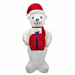 Fraser Hill Farm 8-Ft. Tall Inflatable Plush Polar Bear Holding Gift W/LED Lights, Blow-Up -Christmas store unnamed file 2829