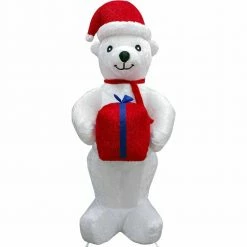 Fraser Hill Farm 8-Ft. Tall Inflatable Plush Polar Bear Holding Gift W/LED Lights, Blow-Up -Christmas store unnamed file 2830