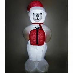 Fraser Hill Farm 8-Ft. Tall Inflatable Plush Polar Bear Holding Gift W/LED Lights, Blow-Up -Christmas store unnamed file 2831