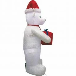 Fraser Hill Farm 8-Ft. Tall Inflatable Plush Polar Bear Holding Gift W/LED Lights, Blow-Up -Christmas store unnamed file 2832