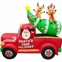 Fraser Hill Farm 8-Ft. Long Inflatable Christmas Tree In Pick-up Truck W/ LED Lights, Blow-Up