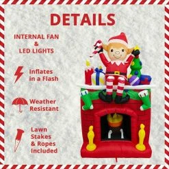 Fraser Hill Farm 6.5-Ft. Tall Inflatable Elf Sitting On Fireplace W/ LED Flickering Firelight, Blow-Up -Christmas store unnamed file 2844