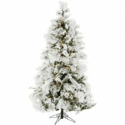 Fraser Hill Farm Snowy Pine Flocked Christmas Tree, Various Size (4 Ft. To 5 Ft.) Lighting Options