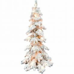 Fraser Hill Farm 7.5-ft. Elk Mountain Snow Flocked Christmas Tree W/ Clear LED Lighting