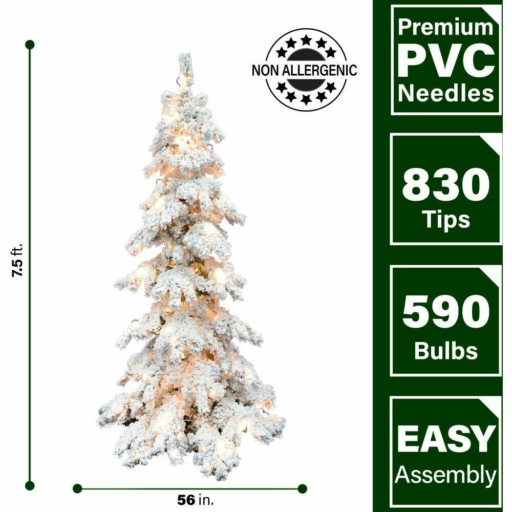 Fraser Hill Farm 7.5-ft. Elk Mountain Snow Flocked Christmas Tree W/ Clear LED Lighting 2 Fraser Hill Farm 7.5-ft. Elk Mountain Snow Flocked Christmas Tree W/ Clear LED Lighting - Image 2