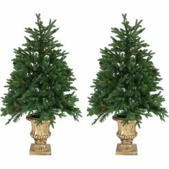 Fraser Hill Farm Noble Fir Set Of 2 Christmas Trees With Metallic Urn Base, Various Sizes And Lighting Options -Christmas store unnamed file 3069