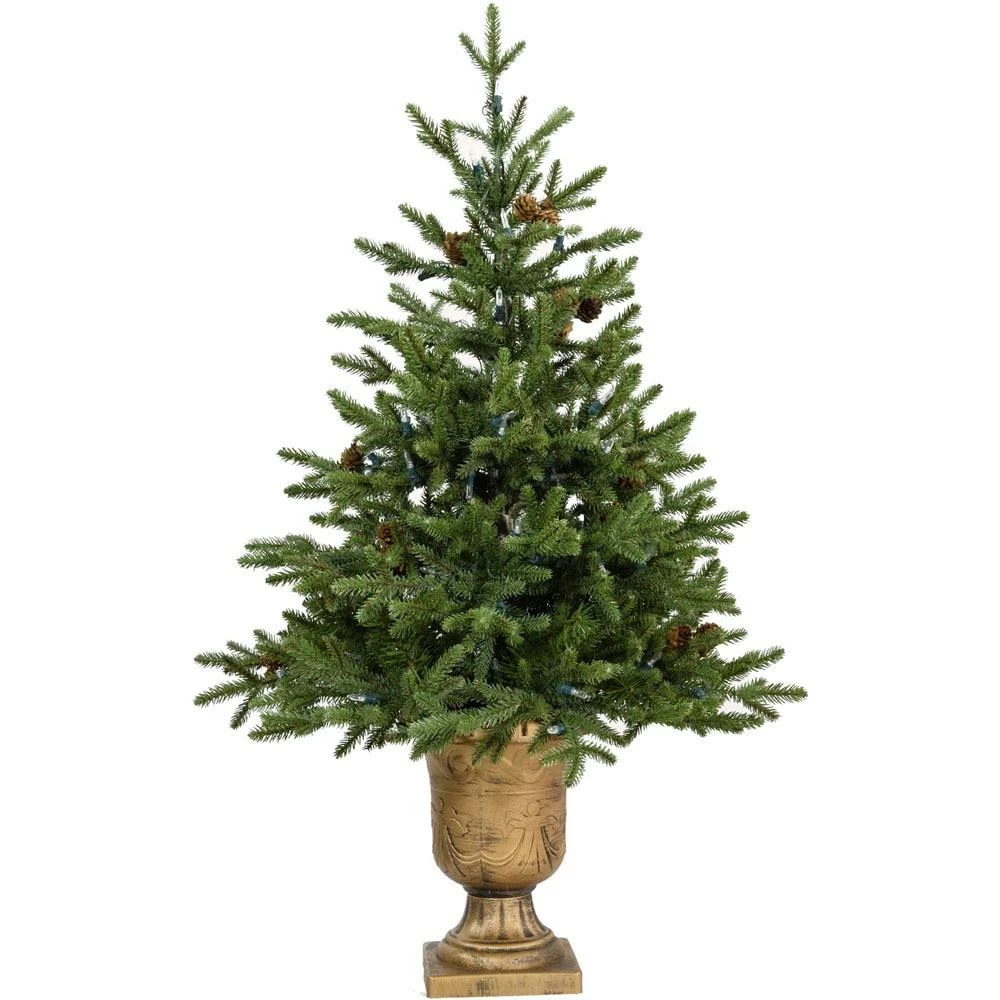 Fraser Hill Farm Noble Fir Christmas Tree With Metallic Urn Base, Various Sizes And Lighting Options 1 Fraser Hill Farm Noble Fir Christmas Tree With Metallic Urn Base, Various Sizes And Lighting Options