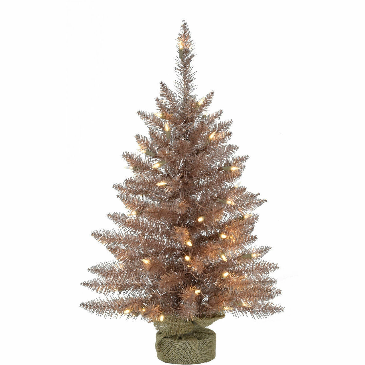 Fraser Hill Farm Festive Tinsel Christmas Tree W/ Burlap Bag And Warm White LED Lights, Blush 1 Fraser Hill Farm Festive Tinsel Christmas Tree W/ Burlap Bag And Warm White LED Lights, Blush