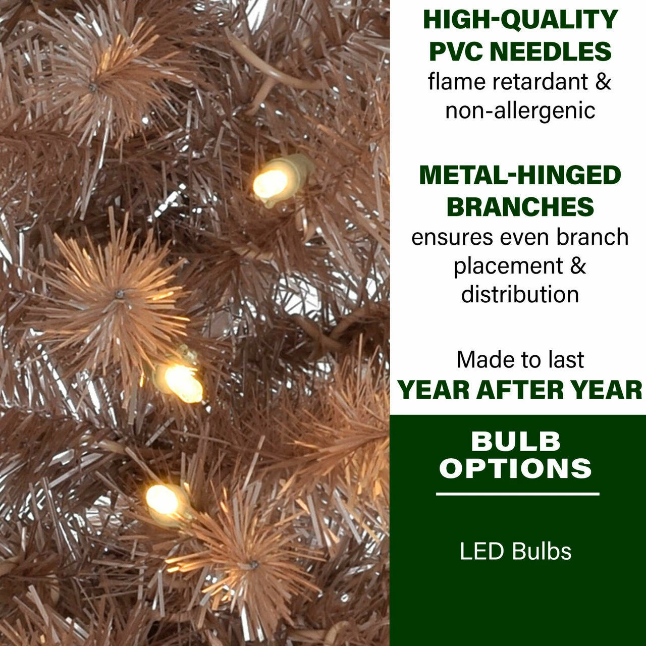 Fraser Hill Farm Festive Tinsel Christmas Tree W/ Burlap Bag And Warm White LED Lights, Blush 3 Fraser Hill Farm Festive Tinsel Christmas Tree W/ Burlap Bag And Warm White LED Lights, Blush - Image 3