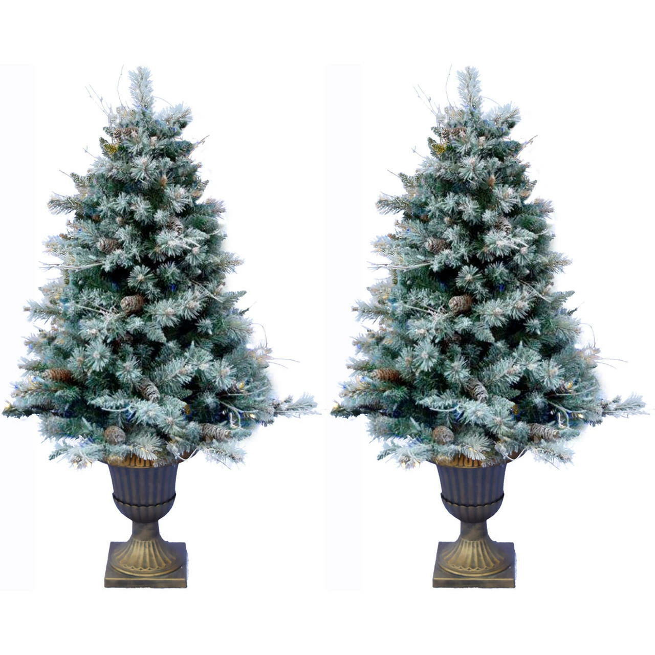 Fraser Hill Farm FHF 4.5' Porch Tree With Pincone, Gold Pedestal Pot, WW LED, SET 2 - Light Snow 1 Fraser Hill Farm FHF 4.5' Porch Tree With Pincone, Gold Pedestal Pot, WW LED, SET 2 - Light Snow