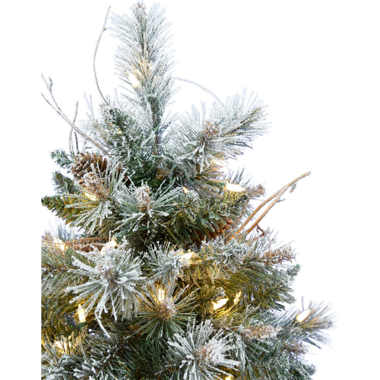 Fraser Hill Farm FHF 4.5' Porch Tree With Pincone, Gold Pedestal Pot, WW LED, SET 2 - Light Snow 2 Fraser Hill Farm FHF 4.5' Porch Tree With Pincone, Gold Pedestal Pot, WW LED, SET 2 - Light Snow - Image 2