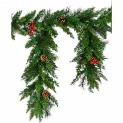 Fraser Hill Farm 6-Ft. Icicle Garland With Pinecones And Red Berries -Christmas store unnamed file 3334