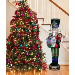 Fraser Hill Farm 6-Ft. Life-Size Nutcracker Playing Bass Drum W/ Moving Hands, Music, Timer, And 32 LED Lights