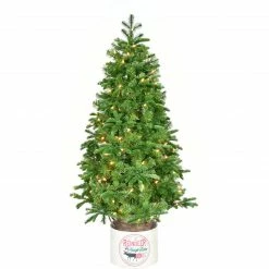 Fraser Hill Farm 4.5-Ft. Porch Tree In Reindeer Pot With Warm White LED Lights