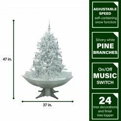 Fraser Hill Farm Let It Snow Series 47-In. White Tree W/ Finial Topper, White Umbrella Base, Animated Musical Snow -Christmas store unnamed file 364