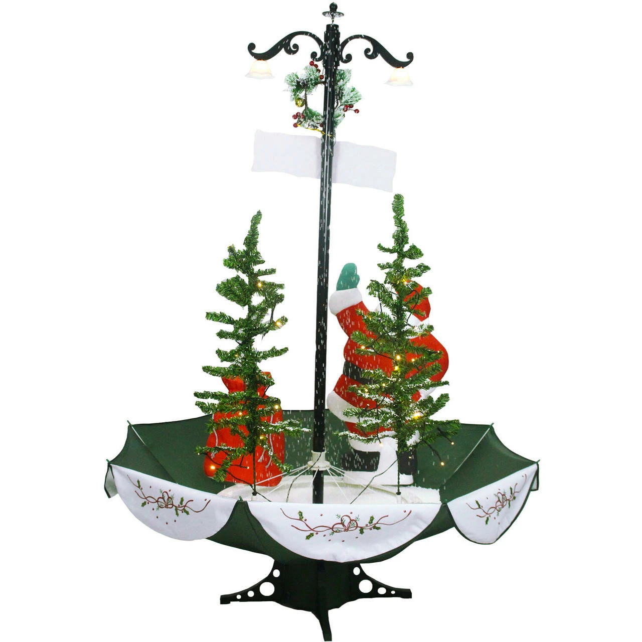 Fraser Hill Farm Let It Snow Series 47-In. Red Santa With Green Umbrella Base, Animated Musical Snow Decoration 7 Fraser Hill Farm Let It Snow Series 47-In. Red Santa With Green Umbrella Base, Animated Musical Snow Decoration - Image 7