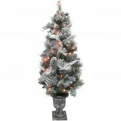 Fraser Hill Farm 4-Ft. Christmas Snow Flocked Porch Tree W/ Oversized Pinecones In Pot -Christmas store unnamed file 404