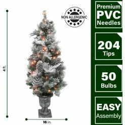 Fraser Hill Farm 4-Ft. Christmas Snow Flocked Porch Tree W/ Oversized Pinecones In Pot -Christmas store unnamed file 405