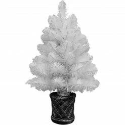 Fraser Hill Farm Indoor 2-Ft. White Fiber Optic Prelit Tree In Pot For Tabletop, LED Dancing Lights
