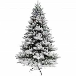 Fraser Hill Farm 7.5-Ft Snow Flocked Fiber Optic Pre-Lit Christmas Tree W/ LED Dancing Lights