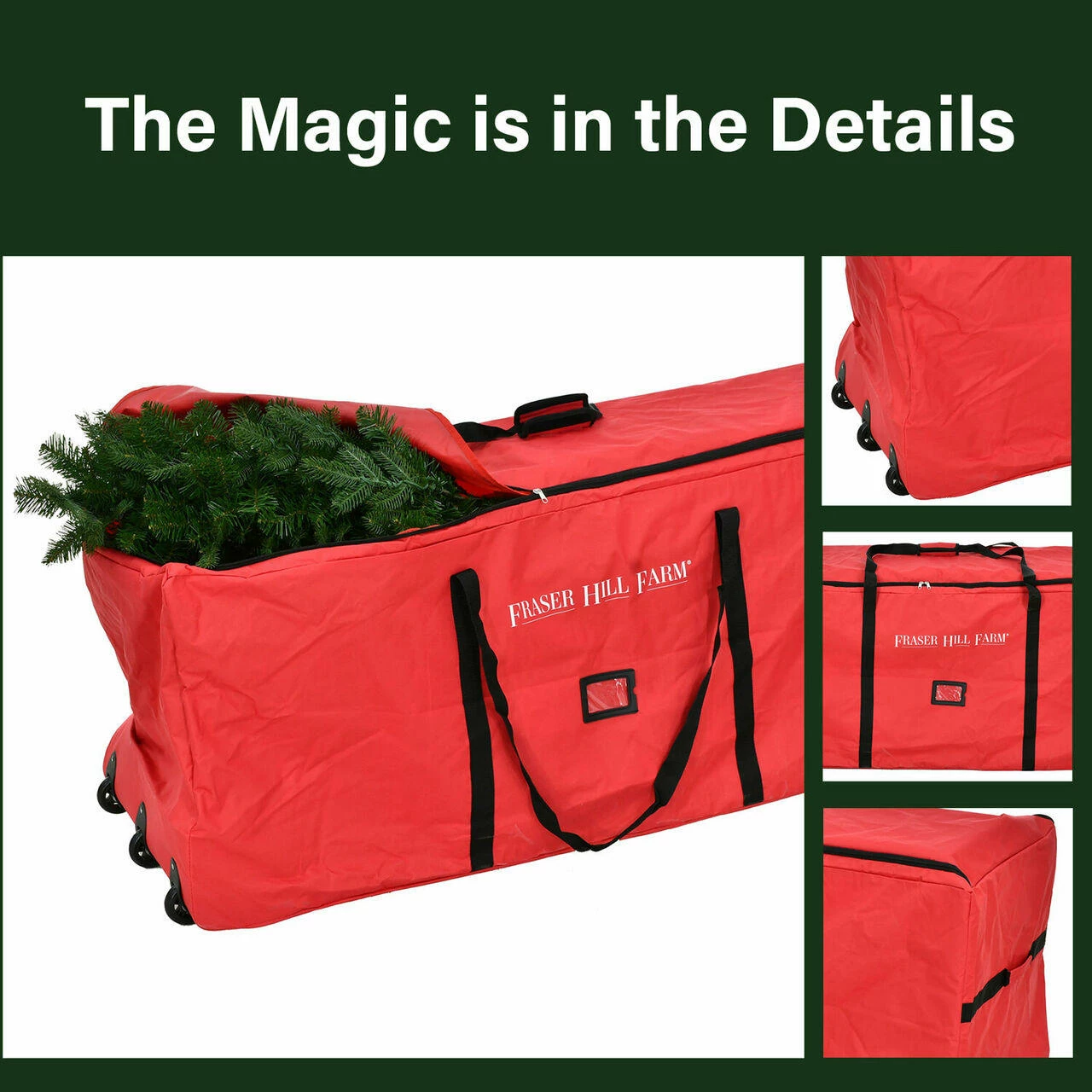 Fraser Hill Farm 3-Wheel Rolling Storage Bag For Christmas Trees Up To 9 Ft, Red 7 Fraser Hill Farm 3-Wheel Rolling Storage Bag For Christmas Trees Up To 9 Ft, Red - Image 7