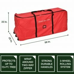 Fraser Hill Farm 3-Wheel Rolling Storage Bag For Christmas Trees Up To 7.5 Ft, Red -Christmas store unnamed file 609