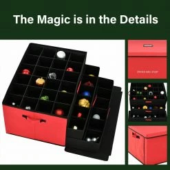 Fraser Hill Farm Christmas Ornament Storage Box W/ 3 Drawers, Removable Dividers, Red -Christmas store unnamed file 614