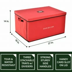 Fraser Hill Farm Christmas Ornament Storage Box W/ 3 Drawers, Removable Dividers, Red -Christmas store unnamed file 618