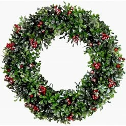 Fraser Hill Farm Frosted Faux Boxwood 20-in. Wreath And 9-ft. Garland Set W/ Red Berries -Christmas store unnamed file 649