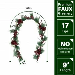 Fraser Hill Farm 9-Ft. Frosted Christmas Garland W/ Red Berries, Plaid Bows, Rustic Sleigh Bells -Christmas store unnamed file 654