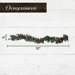 Fraser Hill Farm 6-Ft. Christmas Lightly Frosted Garland W/ Pinecones, Berries, And Plaid Bows -Christmas store unnamed file 703