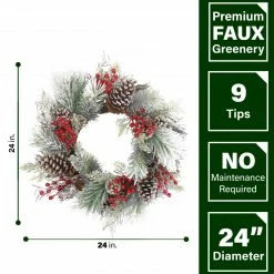 Fraser Hill Farm Frosted Pine 24-in. Wreath And 9-ft. Garland Set With Red Berries And Pinecones 12 Fraser Hill Farm Frosted Pine 24-in. Wreath And 9-ft. Garland Set With Red Berries And Pinecones -Christmas store unnamed file 721
