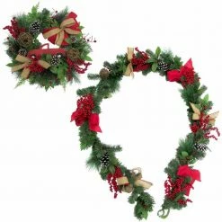 Fraser Hill Farm 24-in. Wreath And 9-ft. Garland Set W/ Pinecones, Bows, And Berries