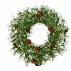 Fraser Hill Farm 24-in Wreath With Pinecones And Warm White LED Lights