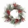 Fraser Hill Farm 24-In. Frosted Pine Wreath With Red Berries And Pinecones