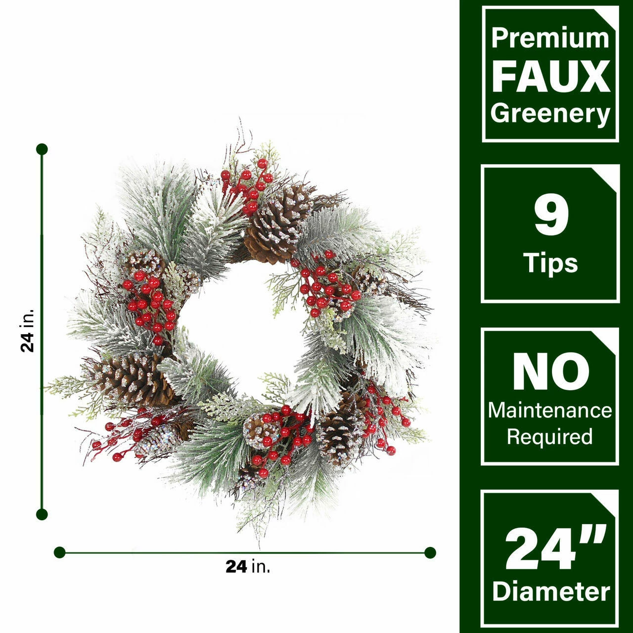 Fraser Hill Farm 24-In. Frosted Pine Wreath With Red Berries And Pinecones 3 Fraser Hill Farm 24-In. Frosted Pine Wreath With Red Berries And Pinecones - Image 3