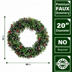 Fraser Hill Farm 20-In. Frosted Faux Boxwood Wreath With Red Berries 7 Fraser Hill Farm 20-In. Frosted Faux Boxwood Wreath With Red Berries -Christmas store unnamed file 774