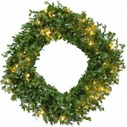 Fraser Hill Farm 24-in Boxwood Green Christmas Décor Square Wreath W/ Warm White LED Lights