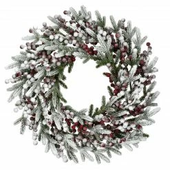 Fraser Hill Farm 25-In. Flocked Wreath Door Or Wall Hanging - With Berries