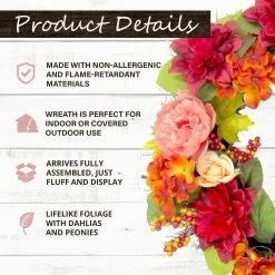 Fraser Hill Farm 24-inch Spring Wreath Door Hanging With Dahlias And Peonies -Christmas store unnamed file 789