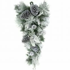 Fraser Hill Farm 30-in. Christmas Snow Flocked Teardrop Door Swag With Pinecones